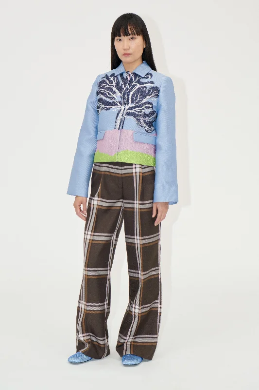 Fashion Pioneer Front Pleat Long Straight Pants - Weaved Checks