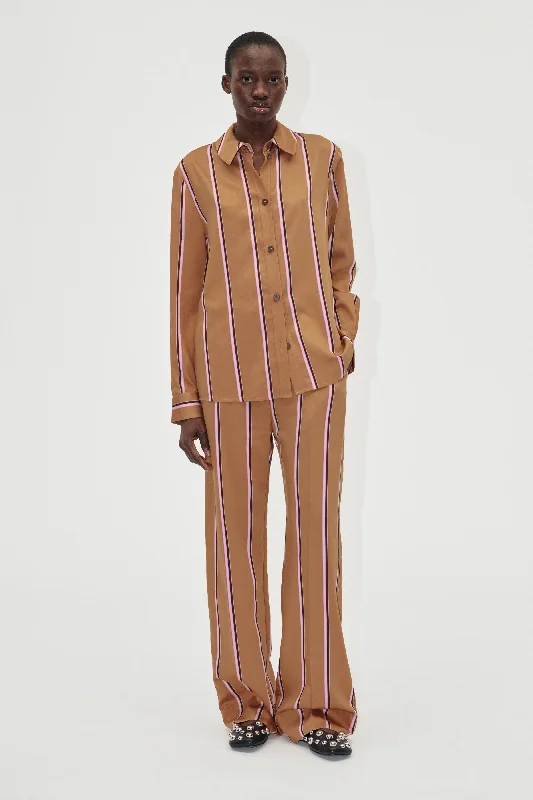 Chic Comfort Gathered Long Pants - Cocoa Stripes