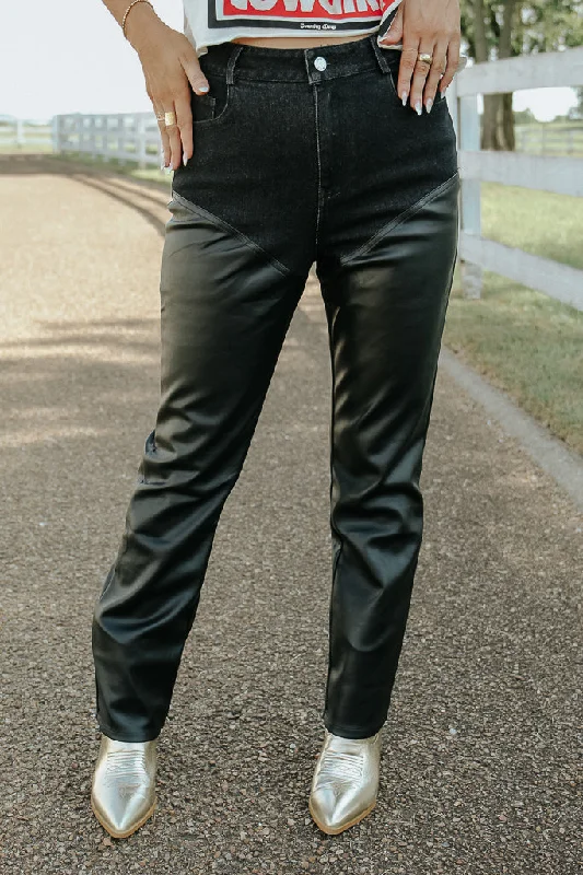 Sporty Elegance Harley Faux Leather/Denim Pants