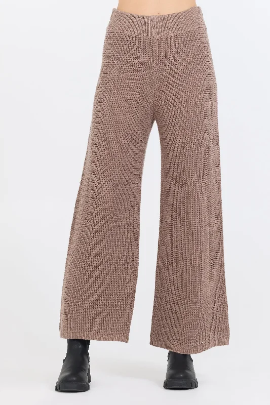 Comfortable And Casual Heather Brown Waffle Knit Flare Pant