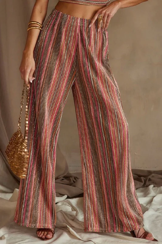 Fresh And Natural High Tide Pink Striped Plisse Pants