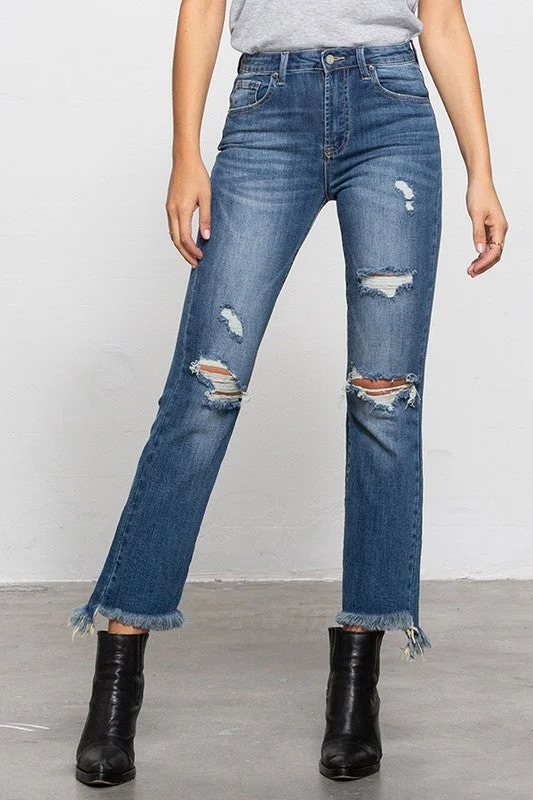 Casual Fit Wear High Waisted Frayed Jeans