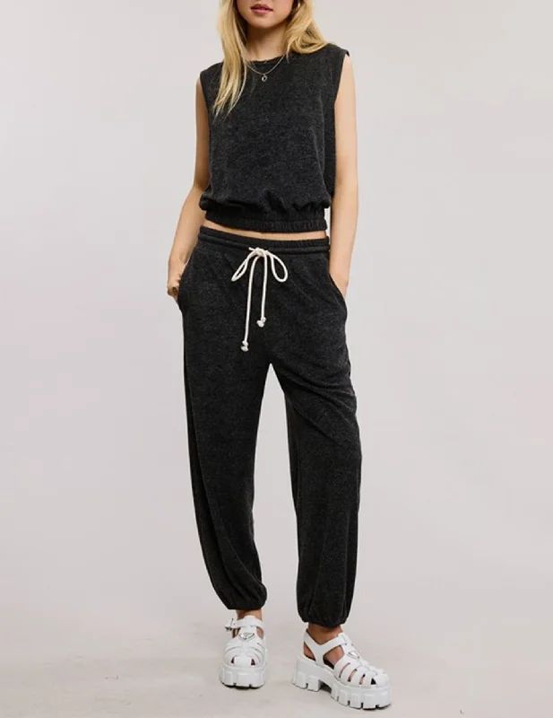 Elegant And Noble Kate Charcoal Knit Jogger Pants