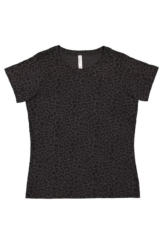 Romantic Temperament LAT Womens Fine Jersey Short Sleeve Crewneck T-Shirt - Black Leopard