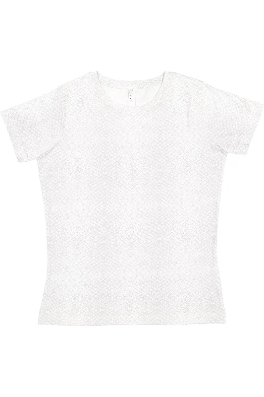 Fashionable And Fashionable LAT Womens Fine Jersey Short Sleeve Crewneck T-Shirt - White Reptile