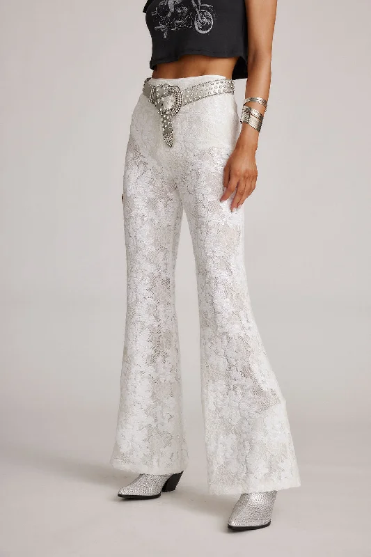 French Style Maddox White Sequin Lace Pants