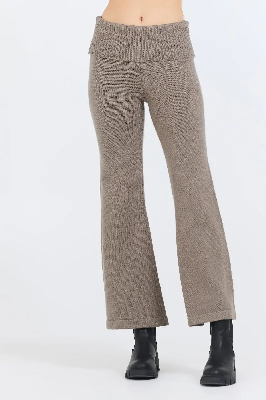 Spiritual Vitality Olive Grey Slim Fit Knit Fold Over Flare Pant