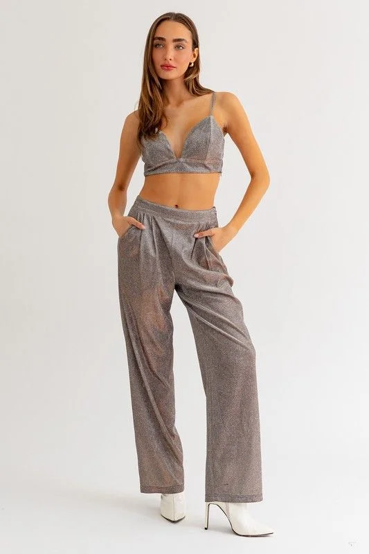 Elegant Outline Party Girl Trousers - Tan/Silver Sparkle