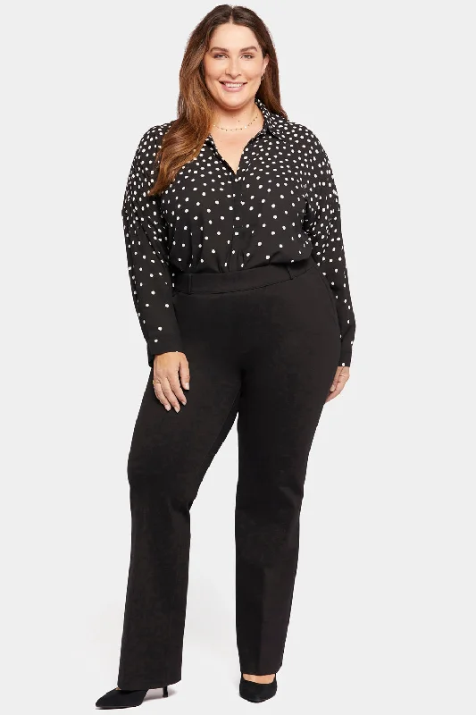 Designer Style Pull-On Flared Trouser Pants In Plus Size - Black