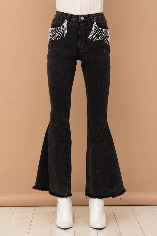 Breathable Style Rhinestone Bell Bottoms
