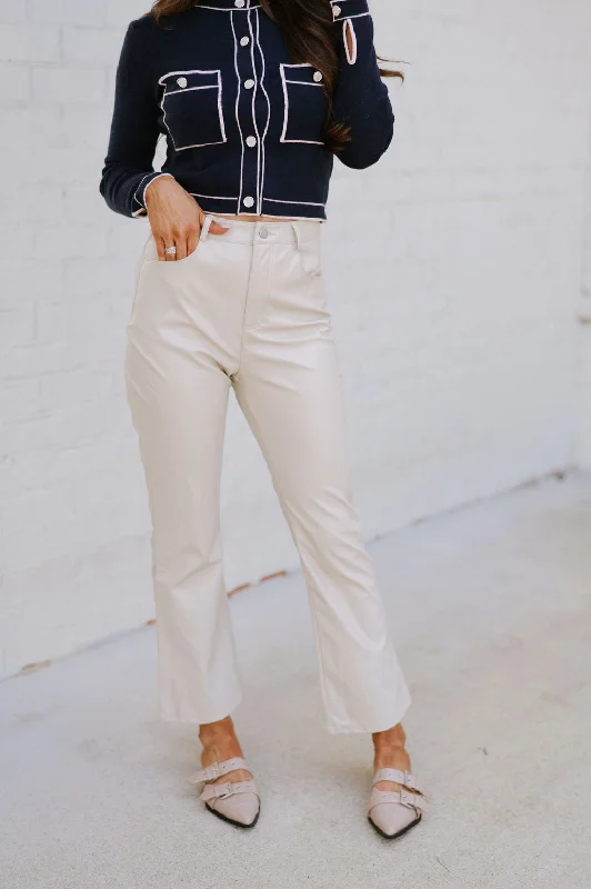 Comfortable Lifestyle Rover Cropped Leather Pants-Oatmeal