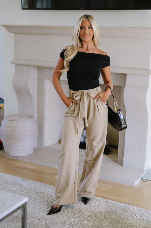 Luxury Temperament Ruby Wide Leg Pants-Taupe