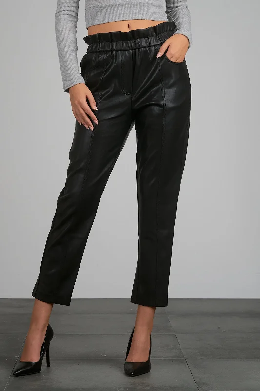 Modern Chic Ruffled Waist Leather Pant