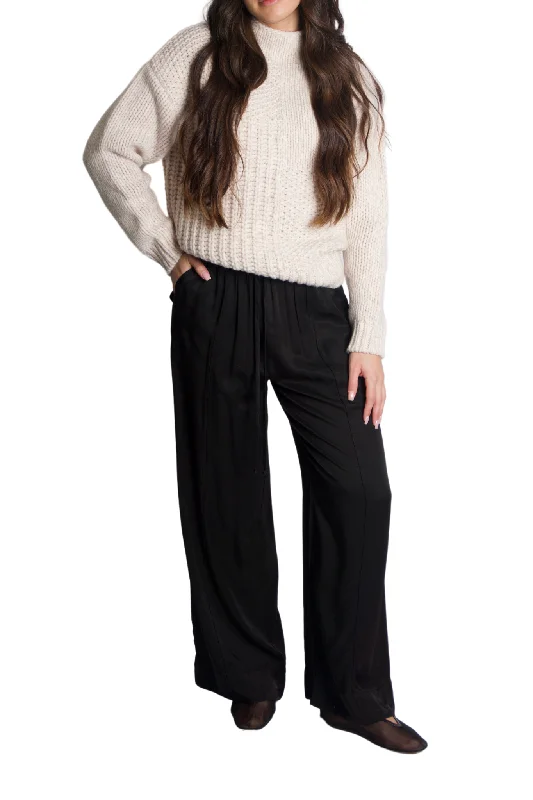 Noble And Elegant Satin Drawstring Trousers in Black