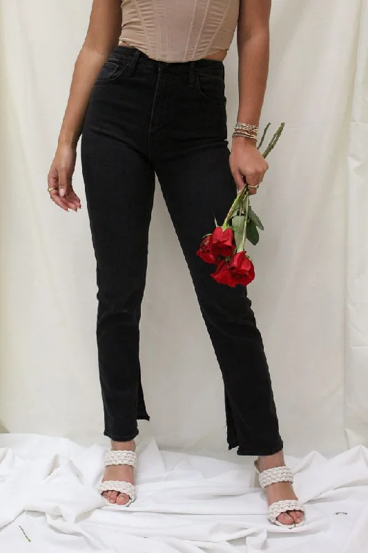 Everyday Style Slim Straight Slit Jeans - Black