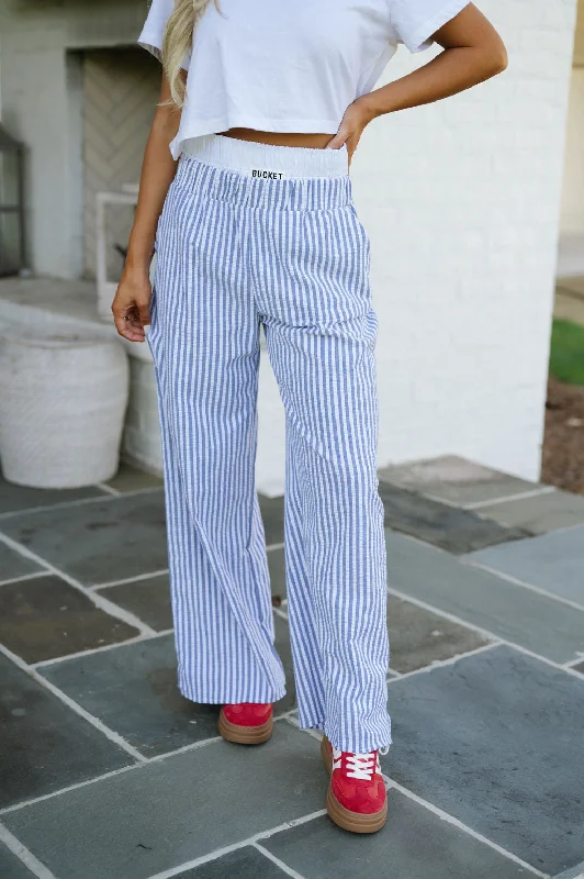 Soft Casuals Striped Seersucker Boxer Pants-Blue/White