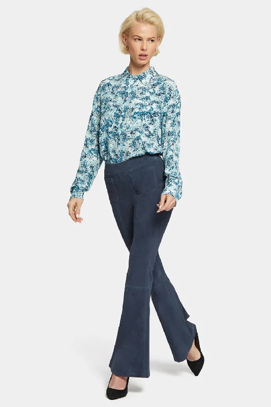 Cozy Chic Trends Stretch Suede Flared Pants - Oxford Navy