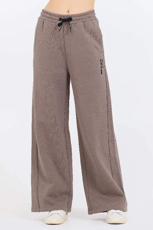 Unique Prints Taupe Grey Fleece Flare Pant W/ Flocking Details
