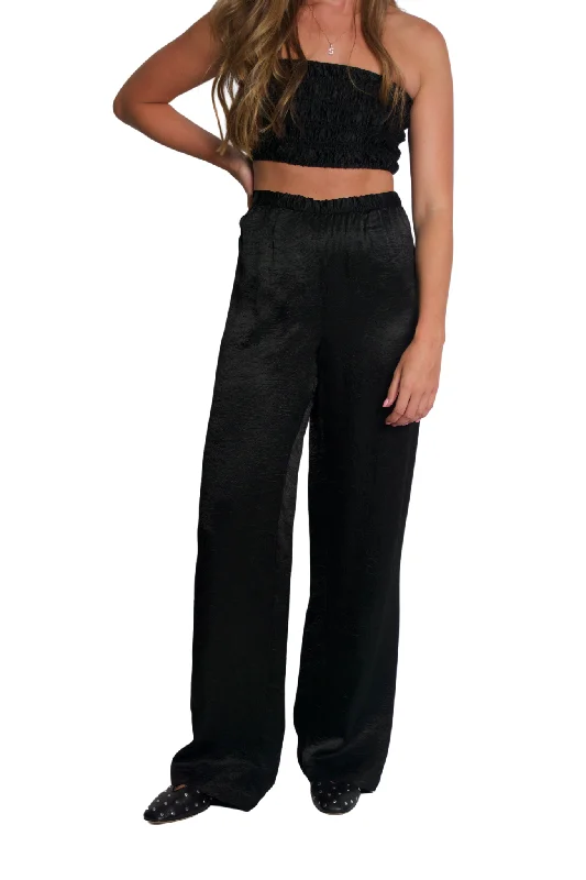High Street Style Textured Satin Pants in Black