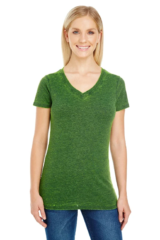 Threadfast Apparel Womens Cross Dye Short Sleeve V-Neck T-Shirt - Emerald Green