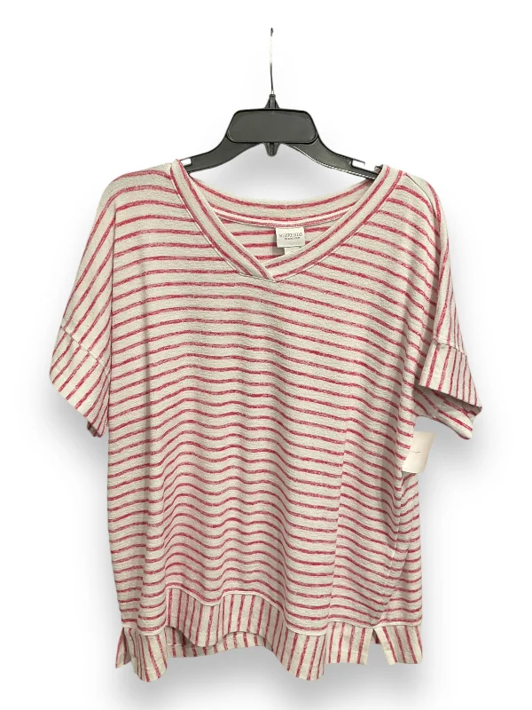 Simple Design Top Short Sleeve Basic By Chicos In Striped Pattern, Size: Xl