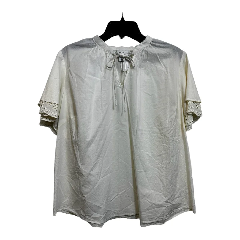 Top Short Sleeve By Ava & Viv In Ivory, Size: 1x