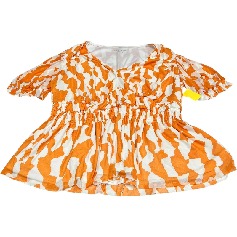 Top Short Sleeve By Ava & Viv In Orange & White, Size: 1x