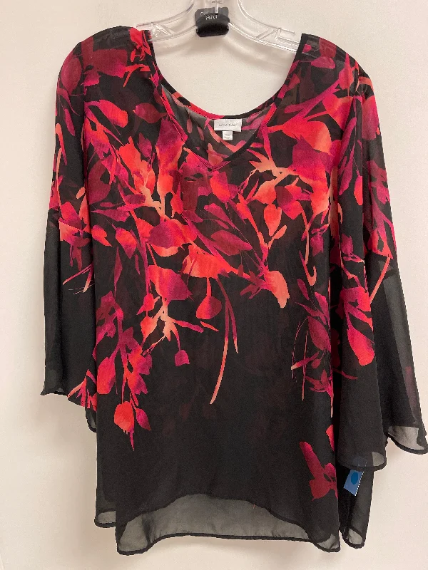 Spring Fashion Top Short Sleeve By Avenue In Black & Red, Size: 3x