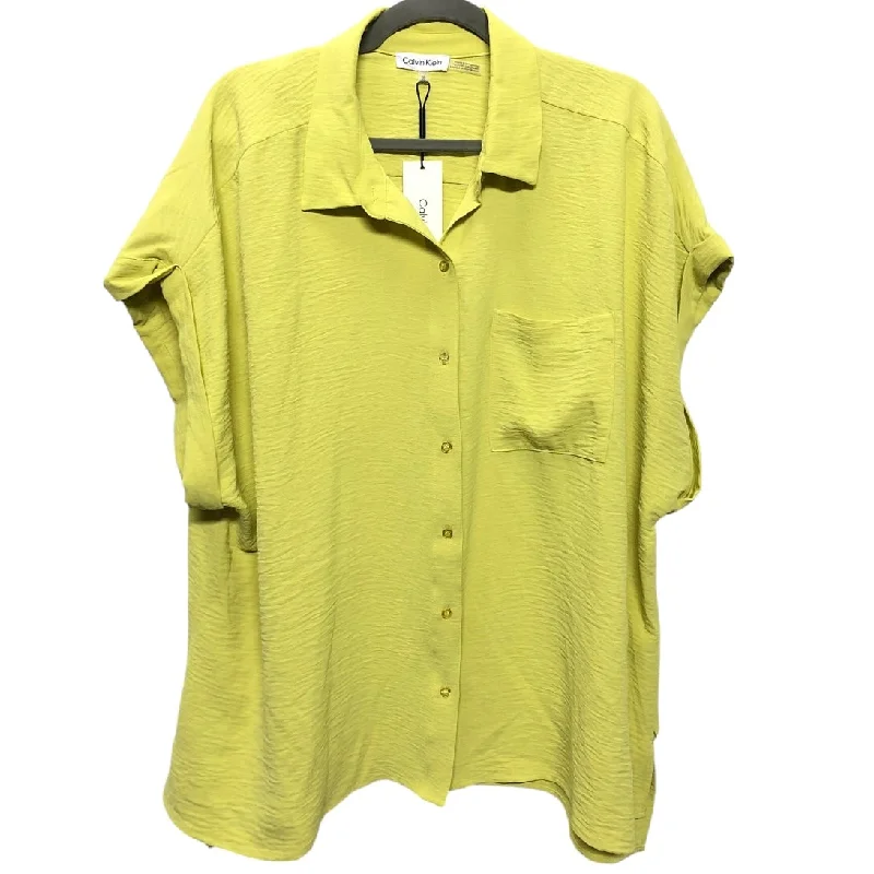Bright Colors Top Short Sleeve By Calvin Klein In Yellow, Size: 1x