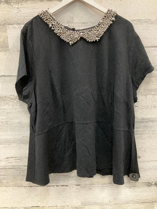 Editorial Design Top Short Sleeve By Carmen Marc Valvo In Black, Size: 3x