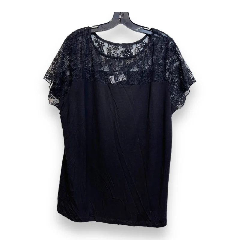 Fresh And Fashionable Top Short Sleeve By Chaps In Black, Size: 2x
