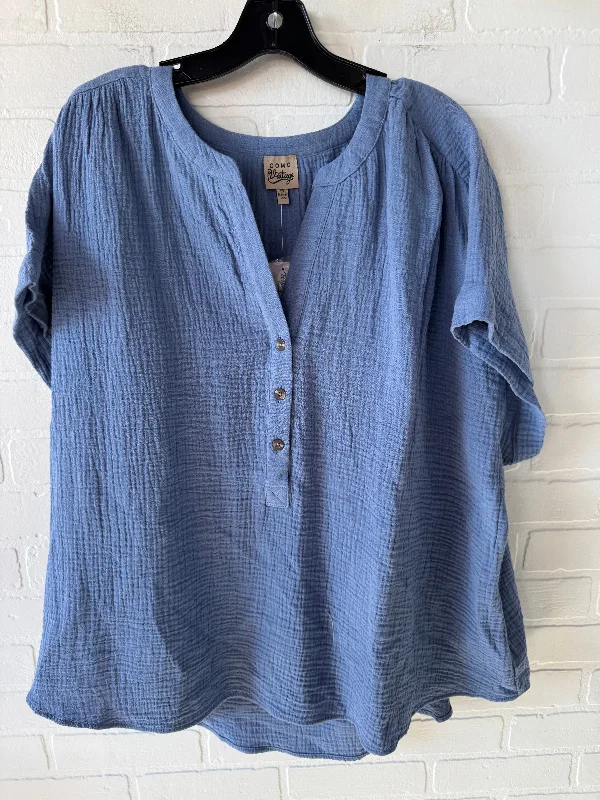 Floral Prints Top Short Sleeve By Como Vintage In Blue, Size: 3x
