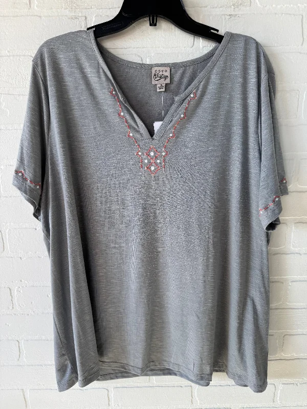 Noble Temperament Top Short Sleeve By Como Vintage In Grey & Orange, Size: 2x