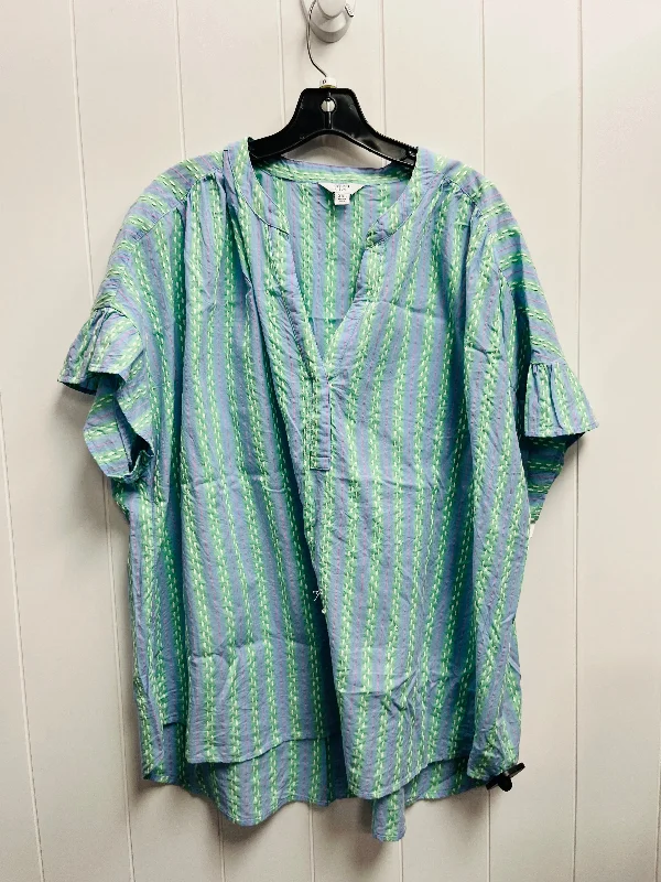 Trendy Comfort Wear Top Short Sleeve By Crown And Ivy In Blue & Green, Size: Xxl