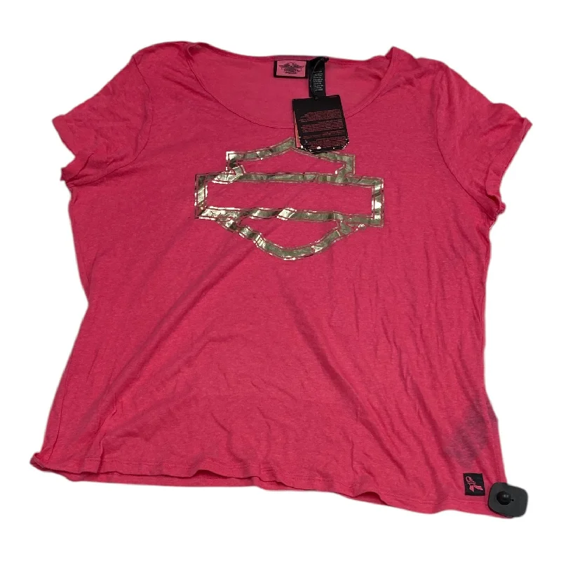 Knitted Design Top Short Sleeve By Harley Davidson In Pink, Size: 1x