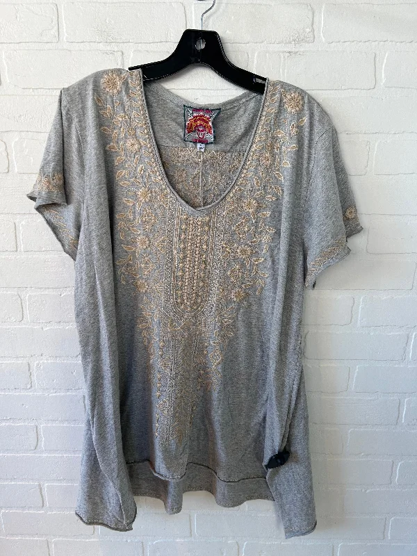 Fashion Innovation Top Short Sleeve By Johnny Was In Grey & Tan, Size: Xl