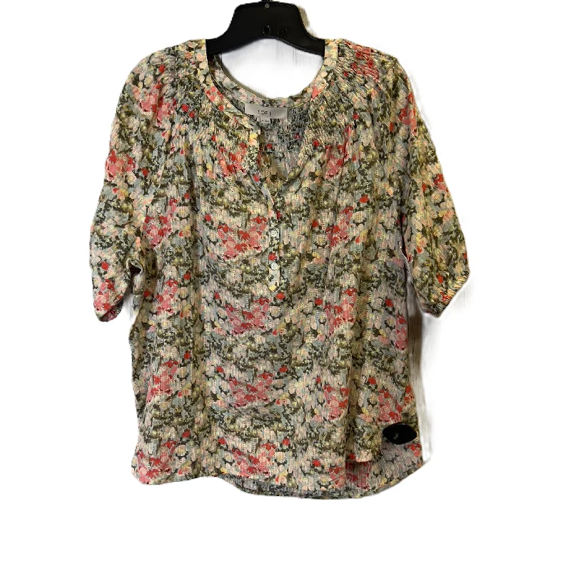 Exquisite Embroidery Top Short Sleeve By Loft In Green, Size: Xl