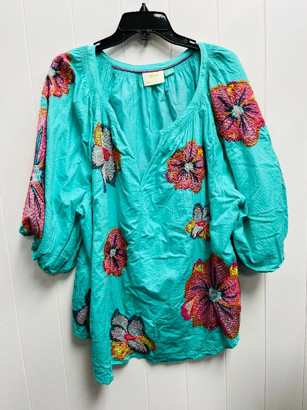 Trendy Dresses Top Short Sleeve By Maeve In Green, Size: 3x