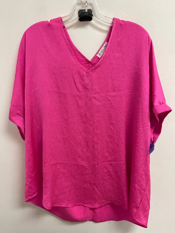 Single-shoulder Neck Design Top Short Sleeve By She + Sky In Pink, Size: 1x