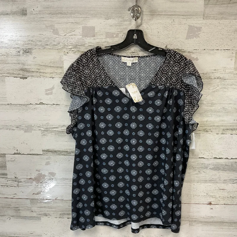 Elegant And Elegant Top Short Sleeve By Suzanne Betro In Blue, Size: 2x