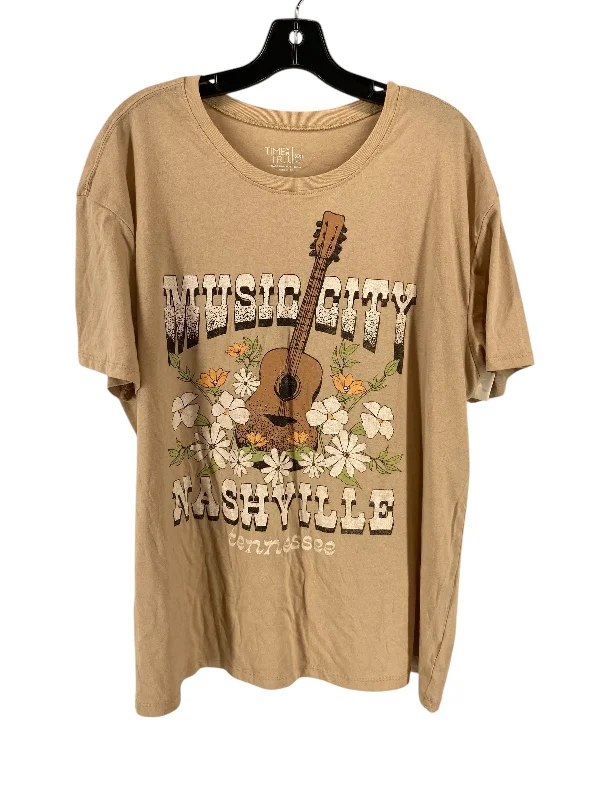 Must-have For Fashion Top Short Sleeve By Time And Tru In Tan, Size: 2x
