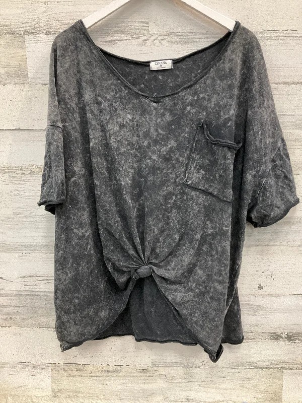 European And American Style Top Short Sleeve By Zenana Outfitters In Grey, Size: 3x
