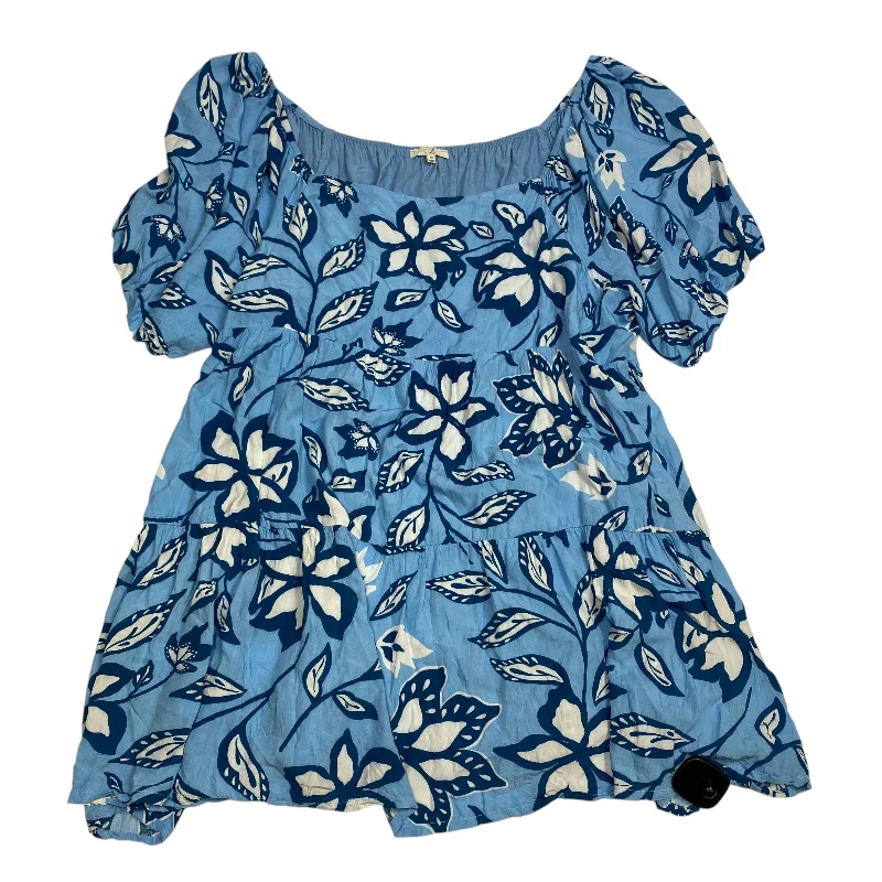 Minimal Style Tunic Short Sleeve By Easel In Blue, Size: 3x