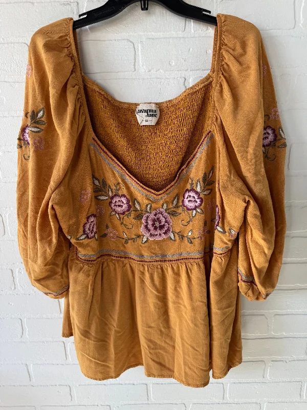 Fashionable And Versatile Tunic Short Sleeve By Savanna Jane In Yellow, Size: 3x