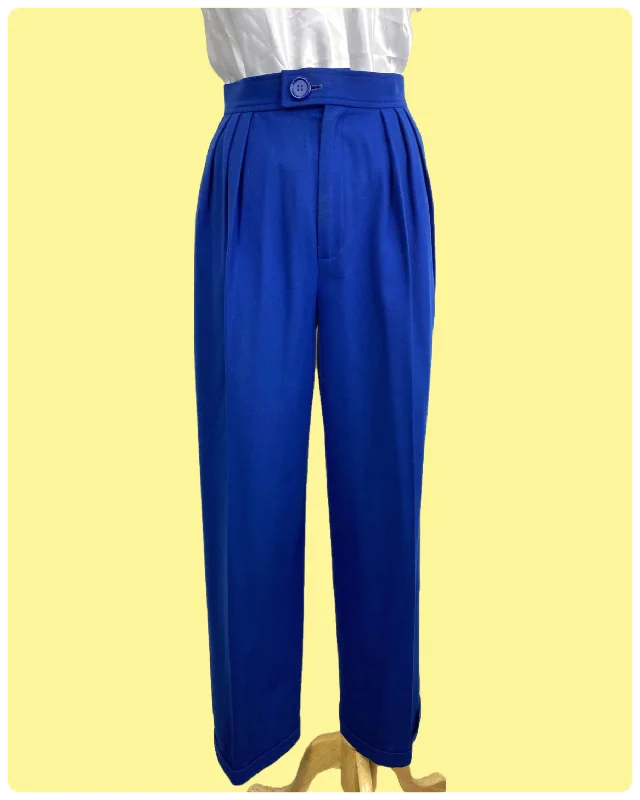 Vintage 1980s Yves Saint Laurent Royal Blue Pleated Pants, Small