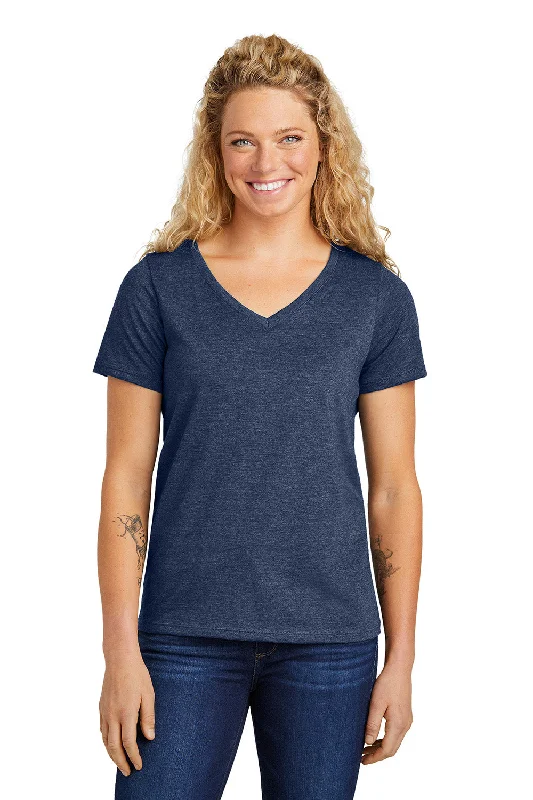 British Style Volunteer Knitwear Womens USA Made Daily Short Sleeve V-Neck T-Shirt - Heather Navy Blue