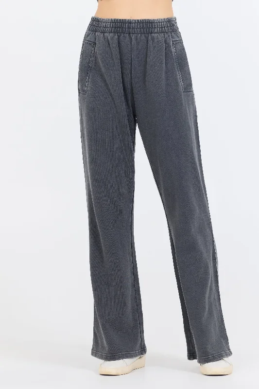 Lazy Home Washed Charcoal Garment Dye French Terry Flare Pant