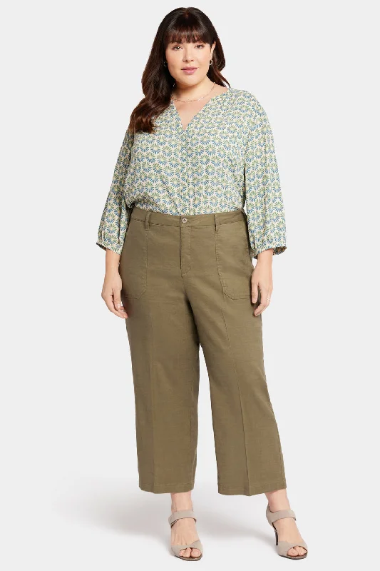 Design Perception Wide Leg Cargo Capri Pants In Plus Size - Avocado