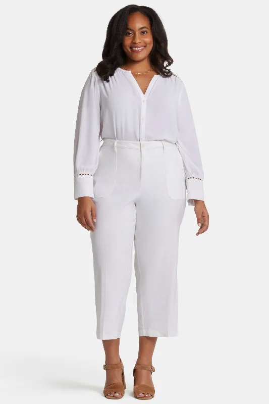 Casual Comfort Wear Wide Leg Cargo Capri Pants In Plus Size - Optic White