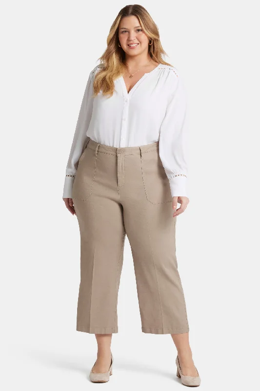 Comfortable Fitwear Wide Leg Cargo Capri Pants In Plus Size - Saddlewood